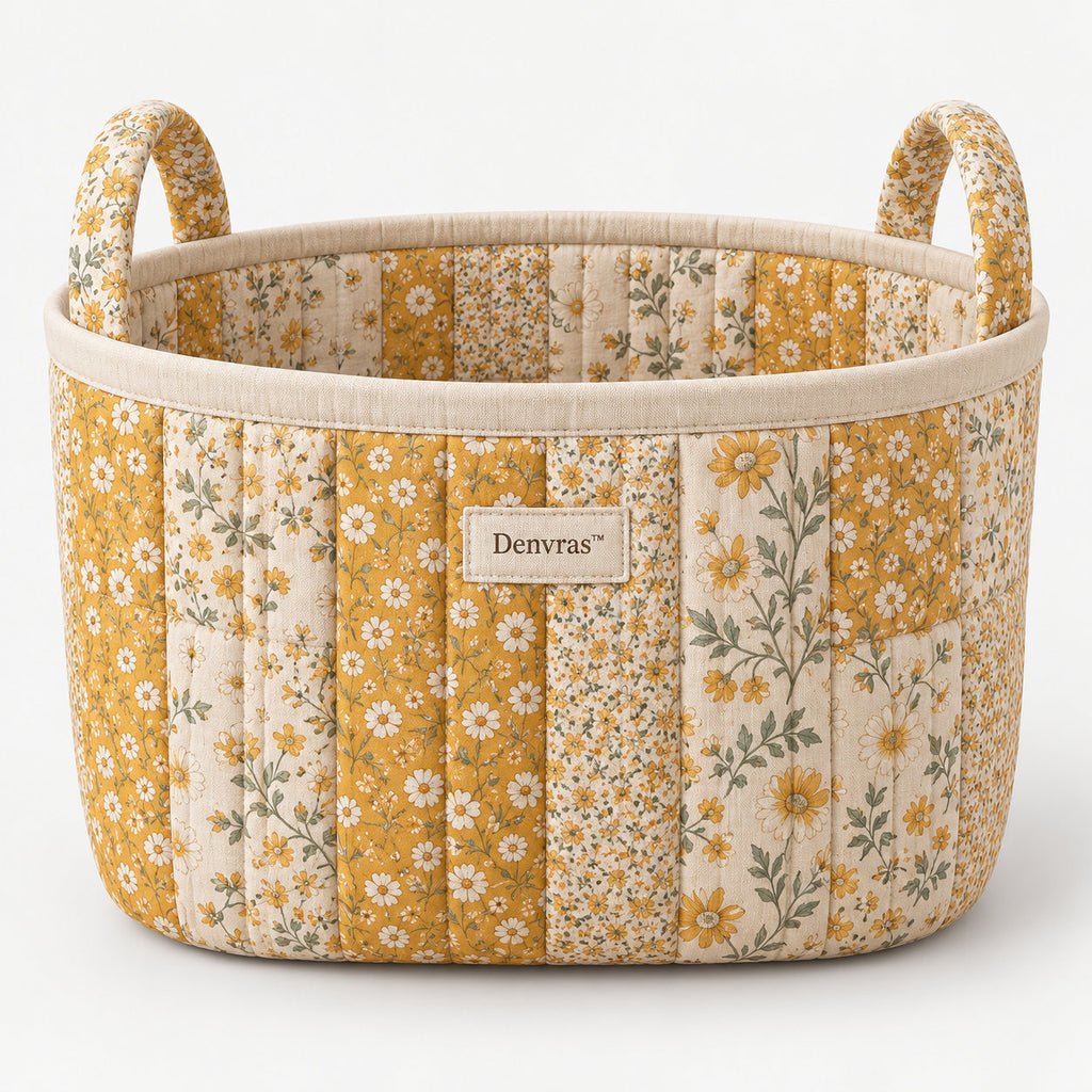 Denvras™ Golden Meadow Patchwork Oval Storage Basket — hero product view