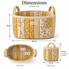 Denvras™ Golden Meadow Patchwork Oval Storage Basket — size chart