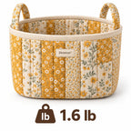 Denvras™ Golden Meadow Patchwork Oval Storage Basket — basket weight and front view