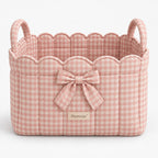 Denvras™ Pink Gingham Bow Scalloped Storage Basket — front view