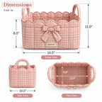 Denvras™ Pink Gingham Bow Scalloped Storage Basket — size diagram