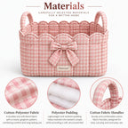 Denvras™ Pink Gingham Bow Scalloped Storage Basket — material details