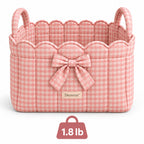 Denvras™ Pink Gingham Bow Scalloped Storage Basket — weight and product view