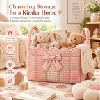 Denvras™ Pink Gingham Bow Scalloped Storage Basket — lifestyle scene