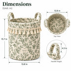 Denvras™ Sage Botanical Tassel Round Storage Basket — size diagram