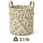 Denvras™ Sage Botanical Tassel Round Storage Basket — weight and product view