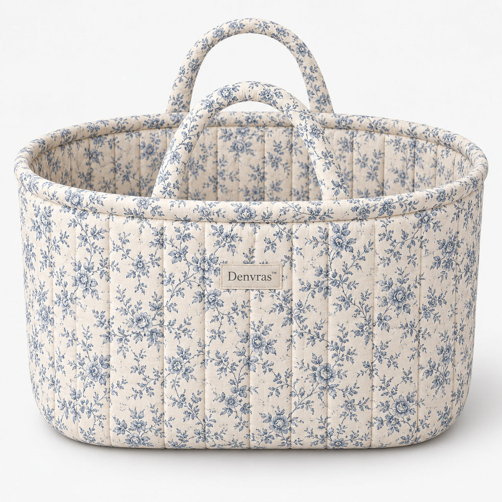 Denvras™ Blue Meadow Floral Oval Storage Basket — front view
