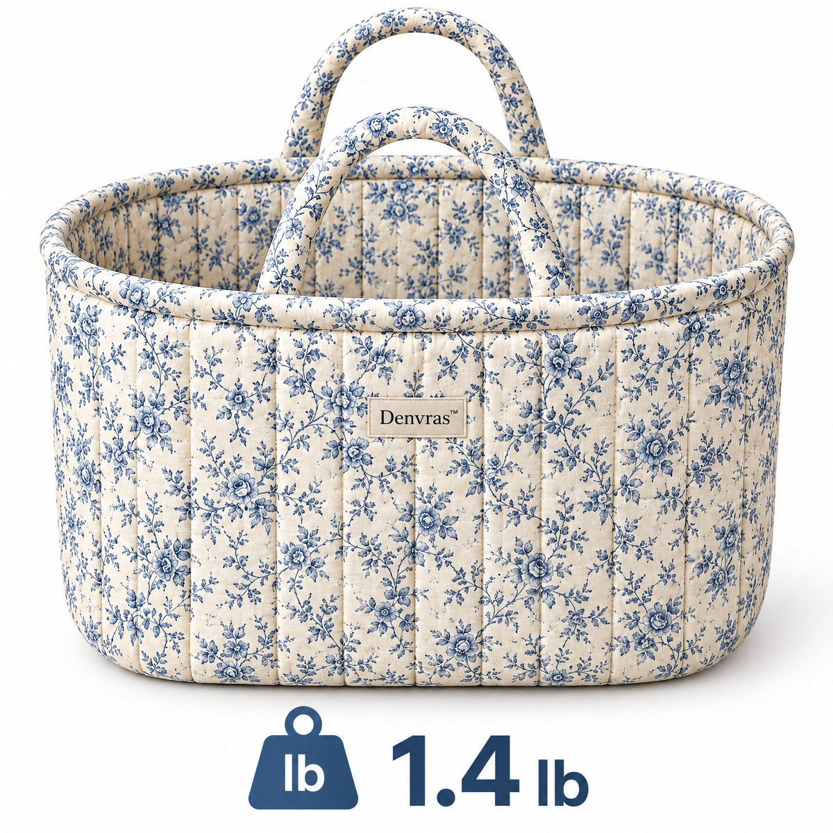 Denvras™ Blue Meadow Floral Oval Storage Basket — weight and product view