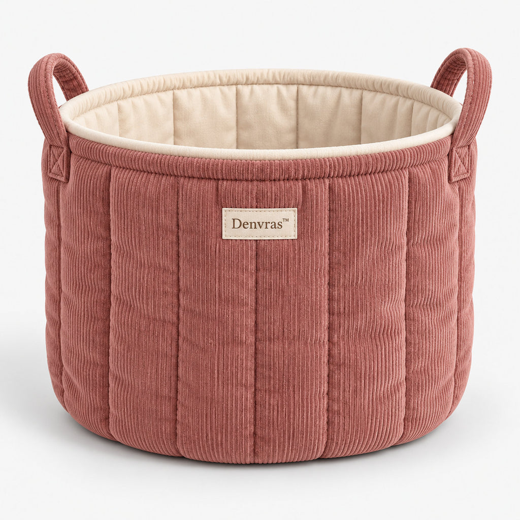 Denvras™ Terracotta Corduroy Round Storage Basket — product view