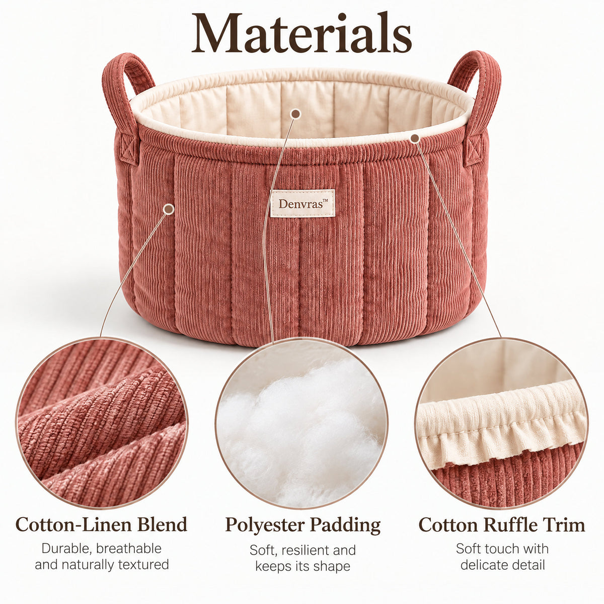 Denvras™ Terracotta Corduroy Round Storage Basket — materials