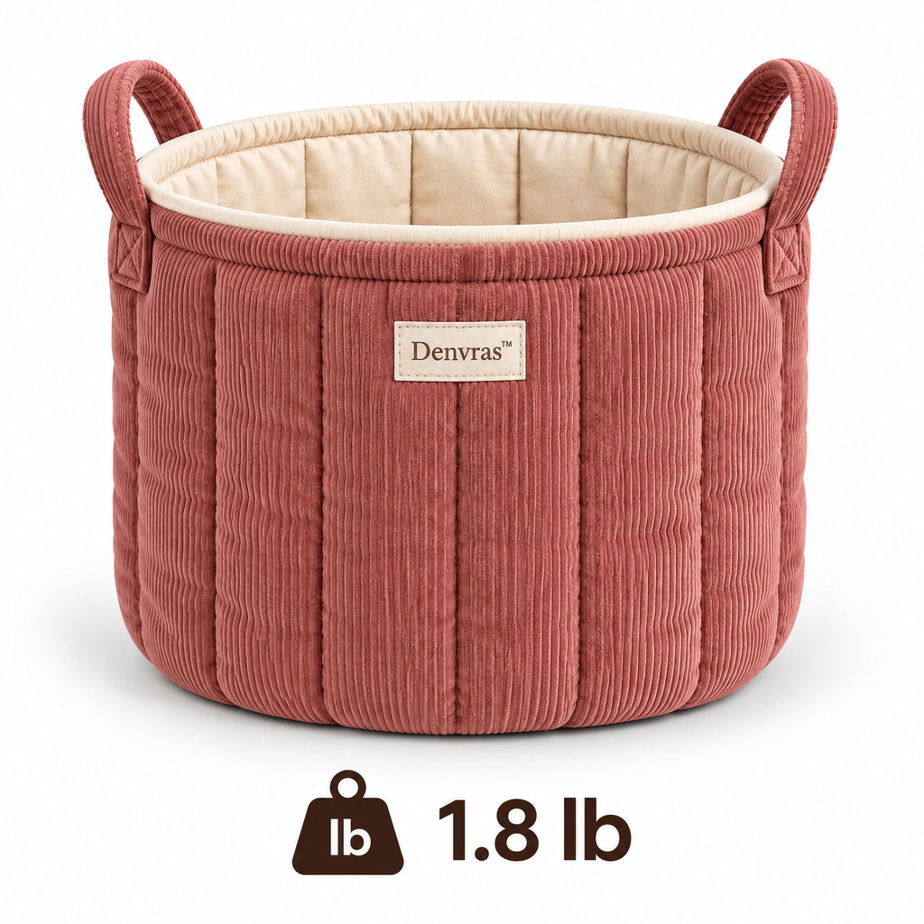 Denvras™ Terracotta Corduroy Round Storage Basket — weight and detail