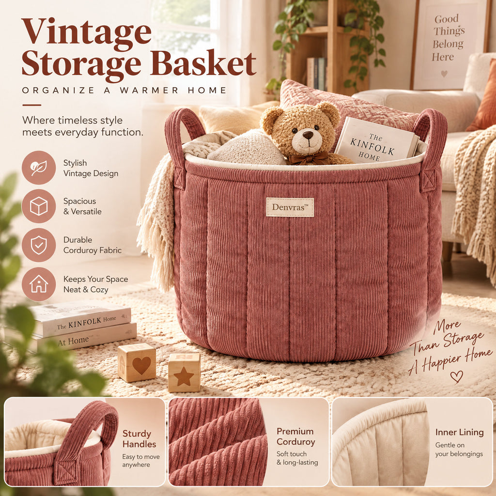 Denvras™ Terracotta Corduroy Round Storage Basket — styled home