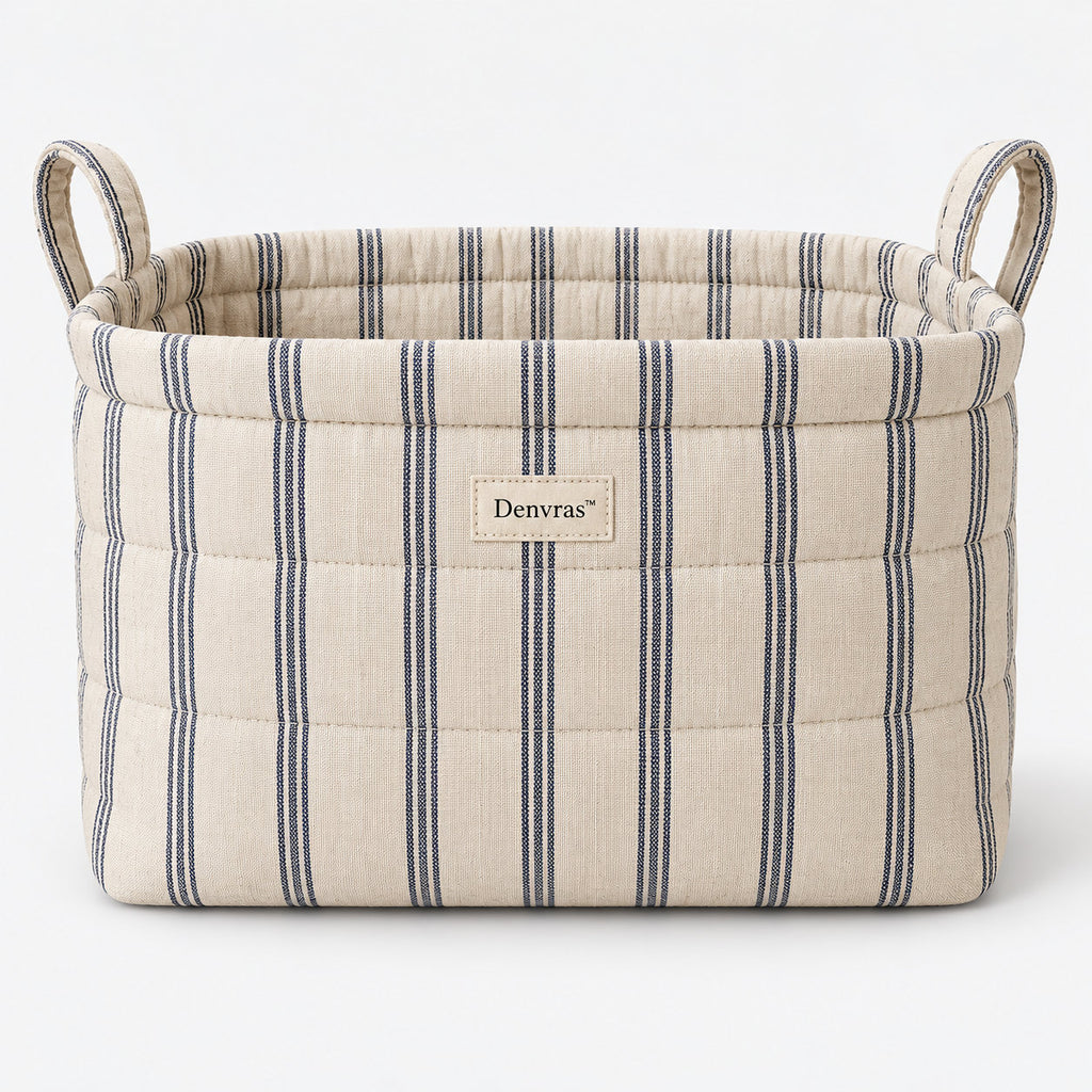 Denvras™ Classic Blue Stripe Rectangular Storage Basket — product view
