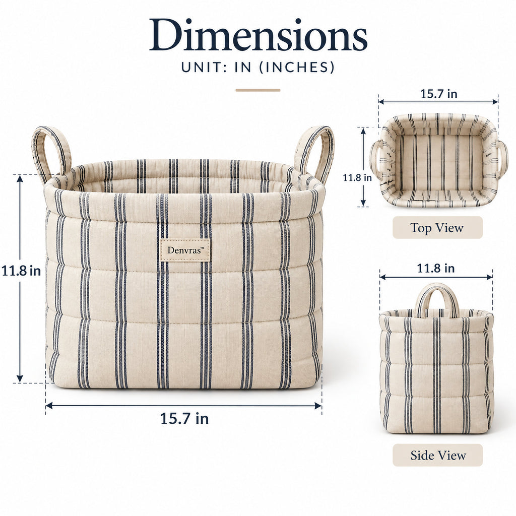 Denvras™ Classic Blue Stripe Rectangular Storage Basket — dimensions