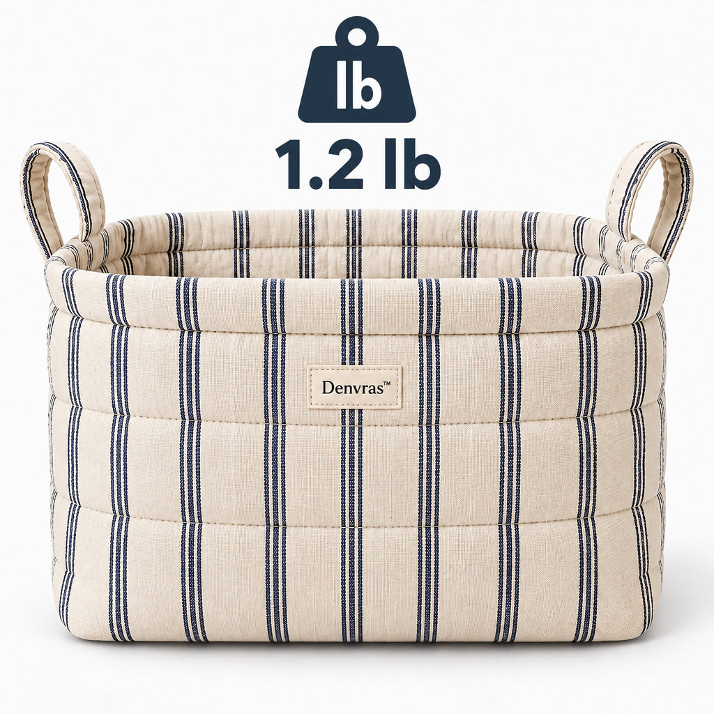 Denvras™ Classic Blue Stripe Rectangular Storage Basket — weight and detail