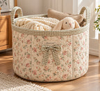 Denvras™ Rose Garden Floral Gingham Bow Storage Basket — product view