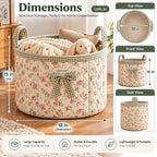 Denvras™ Rose Garden Floral Gingham Bow Storage Basket — dimensions