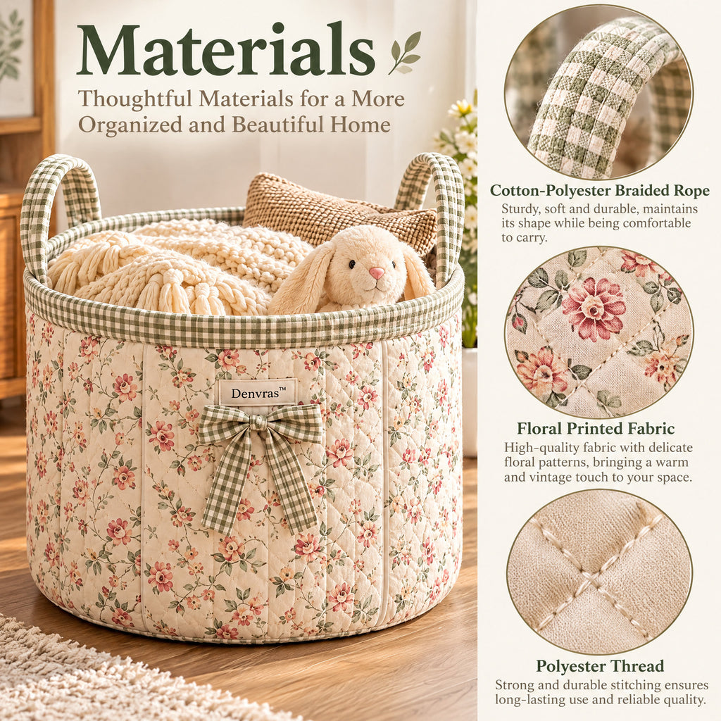 Denvras™ Rose Garden Floral Gingham Bow Storage Basket — materials