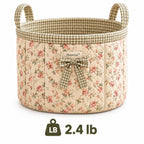 Denvras™ Rose Garden Floral Gingham Bow Storage Basket — weight and detail