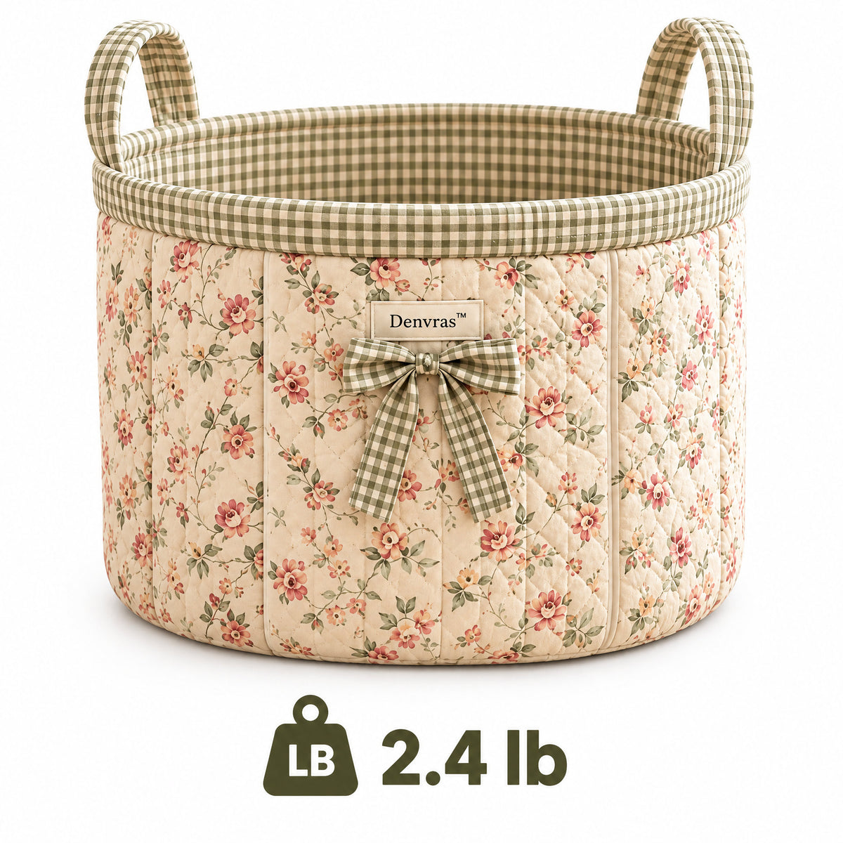 Denvras™ Rose Garden Floral Gingham Bow Storage Basket — weight and detail