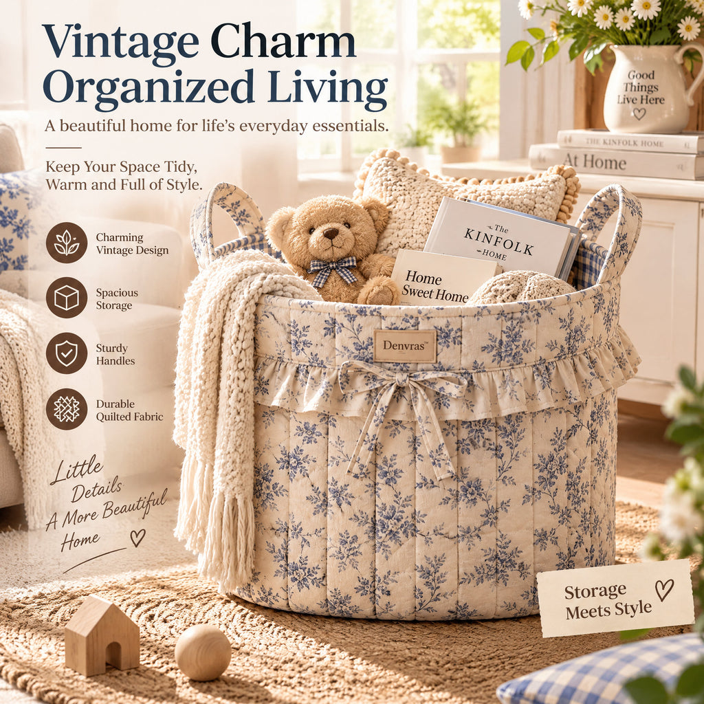 Denvras™ Blue Floral Ruffle Round Storage Basket — styled home