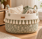 Denvras™ Olive Botanical Tassel Round Storage Basket — product view