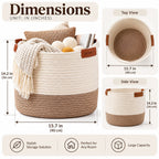 Denvras™ Natural Ivory & Sand Rope Storage Basket — dimensions