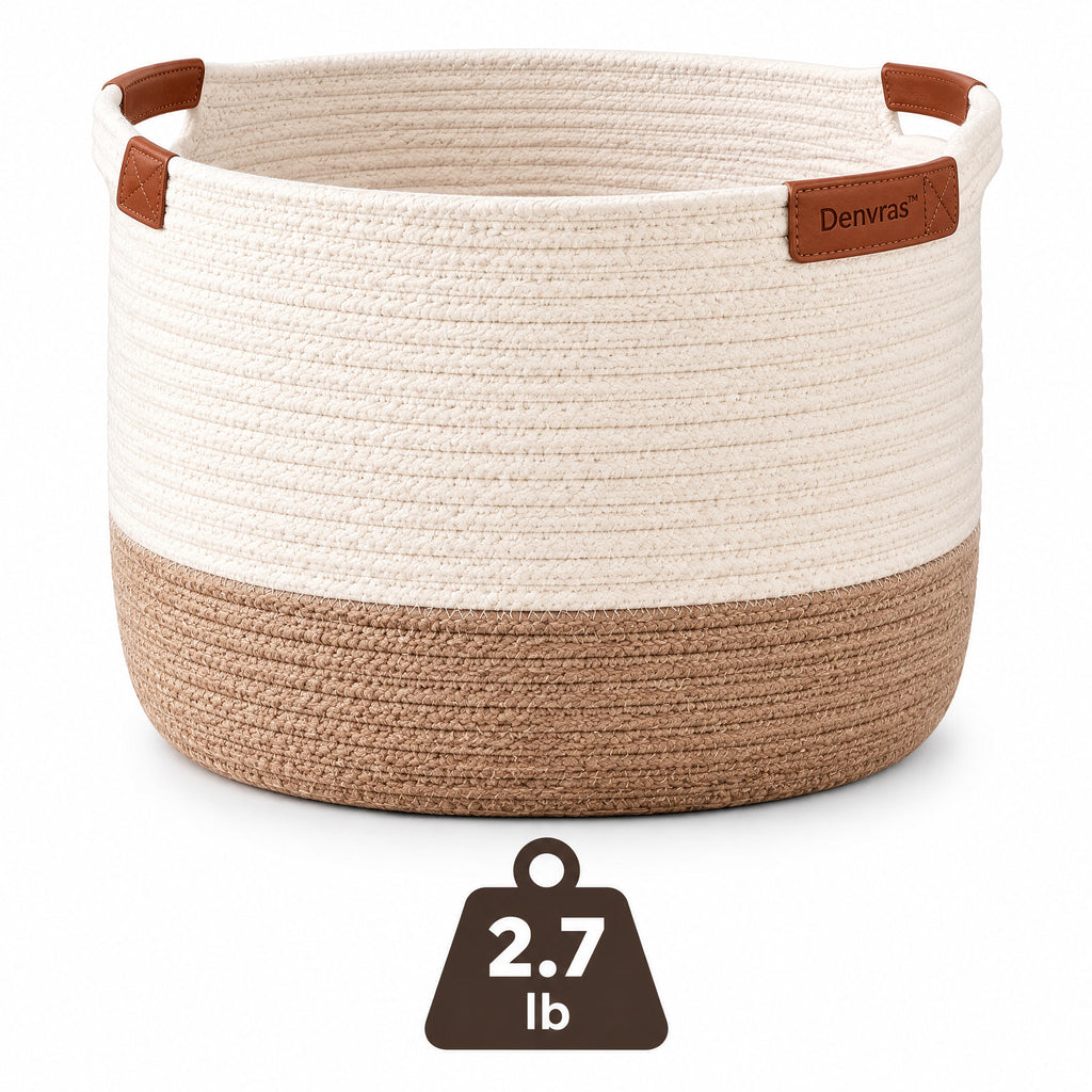 Denvras™ Natural Ivory & Sand Rope Storage Basket — weight and detail