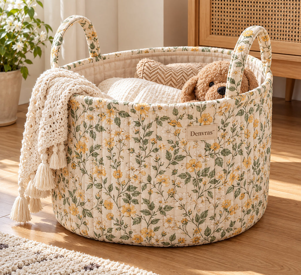 Denvras™ Golden Wildflower Round Storage Basket — product view