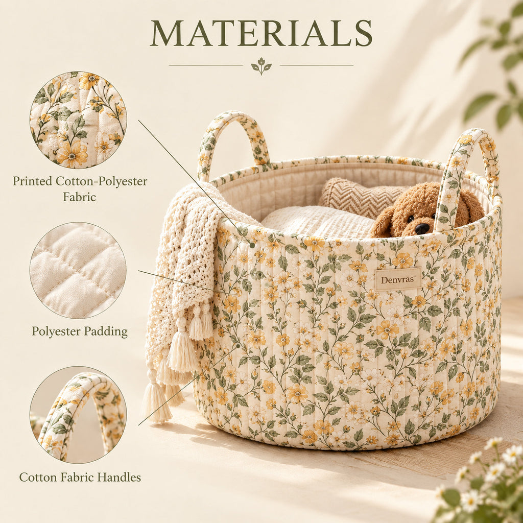 Denvras™ Golden Wildflower Round Storage Basket — materials