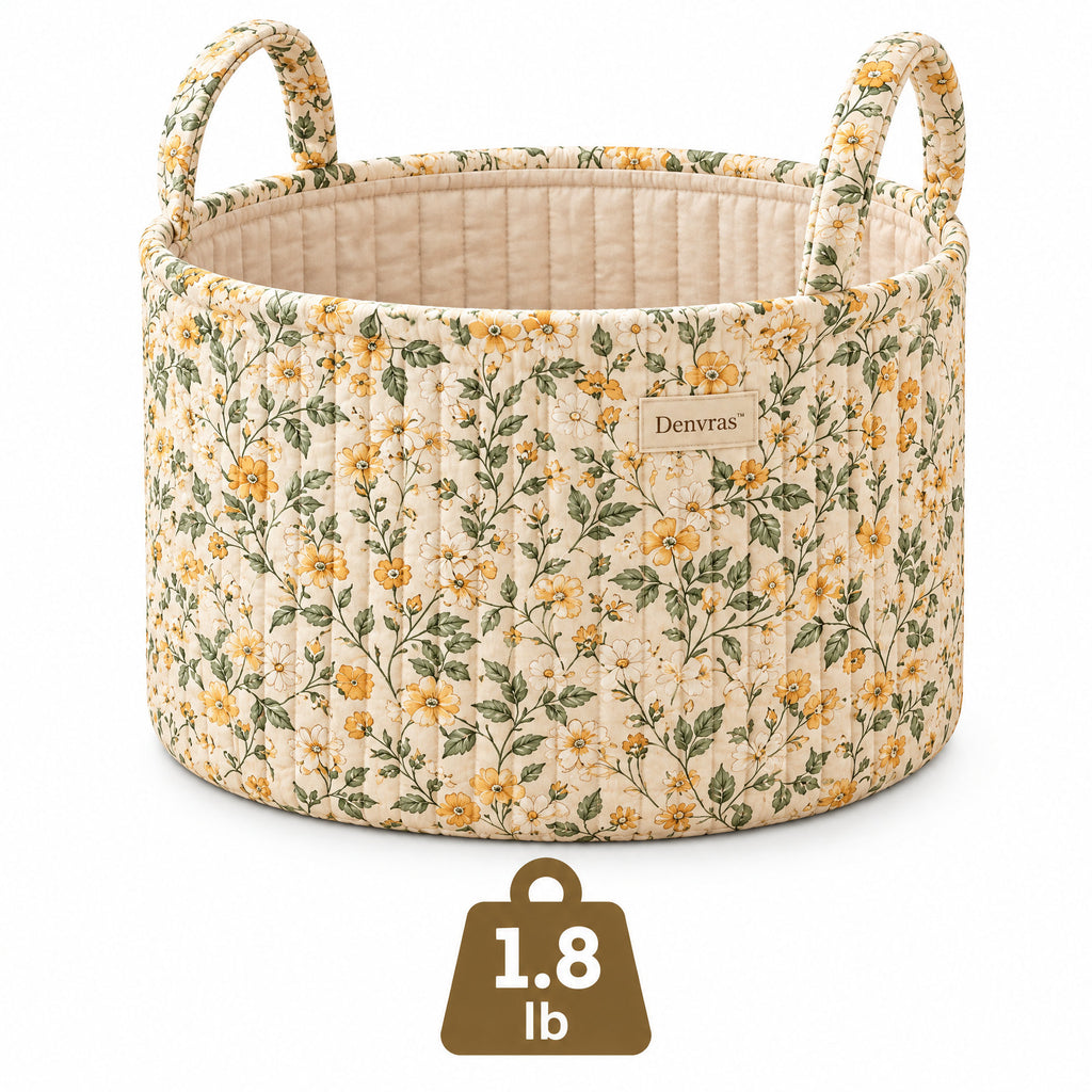Denvras™ Golden Wildflower Round Storage Basket — weight and detail