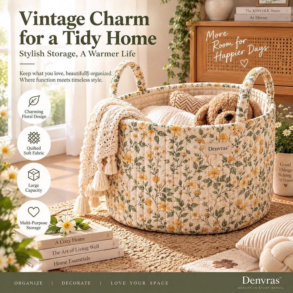 Denvras™ Golden Wildflower Round Storage Basket — styled home