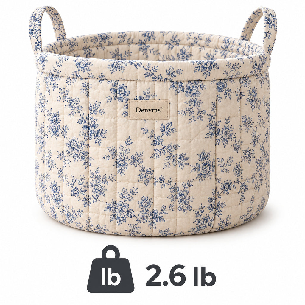 Denvras™ Blue Cottage Floral Large Round Storage Basket — weight and detail