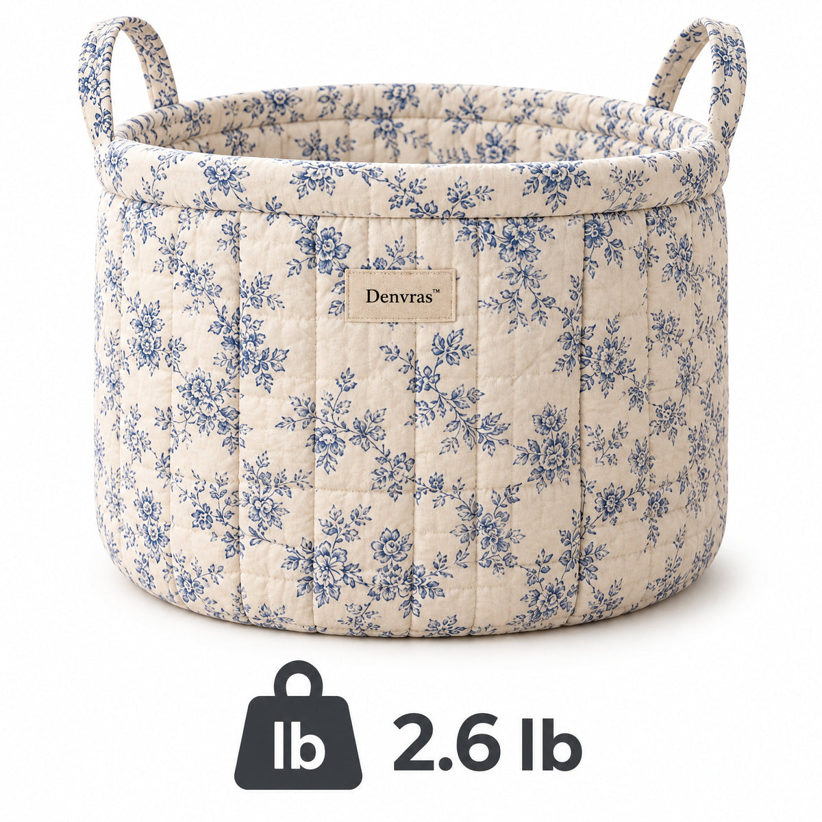 Denvras™ Blue Cottage Floral Large Round Storage Basket — weight and detail