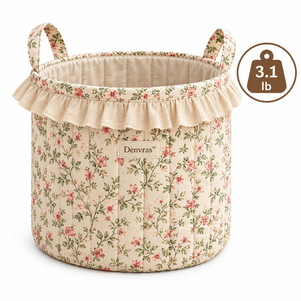 Denvras™ Rosebud Floral Ruffle Round Storage Basket — weight and detail