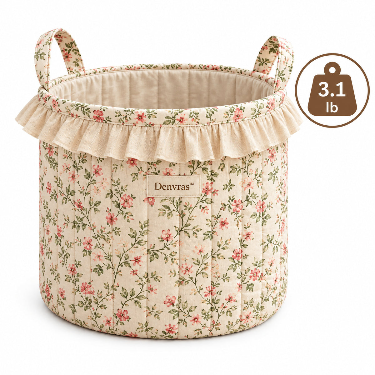 Denvras™ Rosebud Floral Ruffle Round Storage Basket — weight and detail